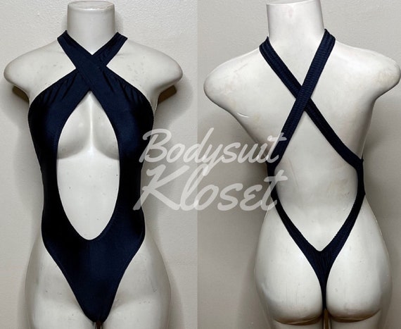 Exotic Dancewear Black Thong Bodysuit •Stripper Dancewear•Rave Outfits•  Club-Attire •by Bodysuitkloset