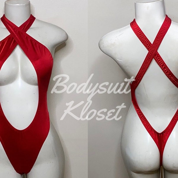 Exotic Dancewear Brick Red Thong Bodysuit •Stripper Dancewear•Rave Outfits• Club-Attire •by Bodysuitkloset