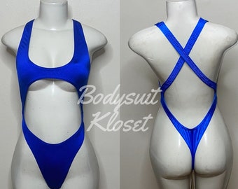 Exotic Dancewear Royal Blue Thong Bodysuit •Stripper Dancewear•Rave Outfits• Club-Attire •by Bodysuitkloset