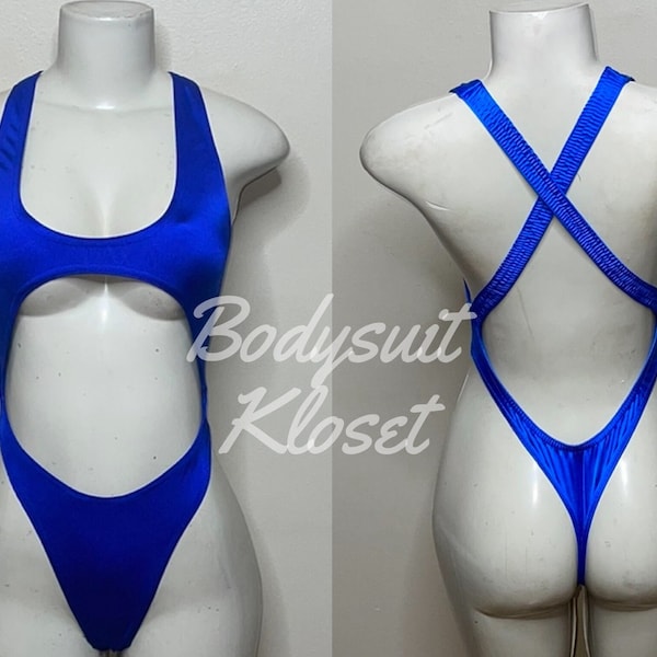 Exotic Dancewear Royal Blue Thong Bodysuit •Stripper Dancewear•Rave Outfits• Club-Attire •by Bodysuitkloset