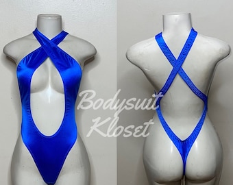 Exotic Dancewear Royal Blue Thong Bodysuit •Stripper Dancewear•Rave Outfits• Club-Attire •by Bodysuitkloset