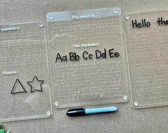 Acrylic Name Tracing Board: ABC, Numbers & Shapes - Reusable Learning