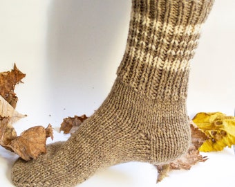 Hand-Knitted Large Sizes 100 % Wool Socks: Thick, Warm, Natural Sheep Wool from Bulgaria