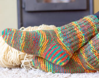 Hand Knitted 100 Percent Wool Socks: Colorful Winter Warmth, XS-XL