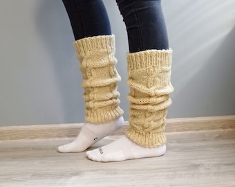 Hand knitted thick wool leg warmers - wool boot covers - Natural sheep wool item from Bulgaria