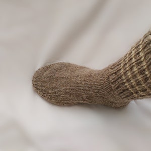 Hand knitted thick home wool socks Wool slipper socks Natural beige sheep wool warm winter socks from Bulgaria Extra large sizes image 3