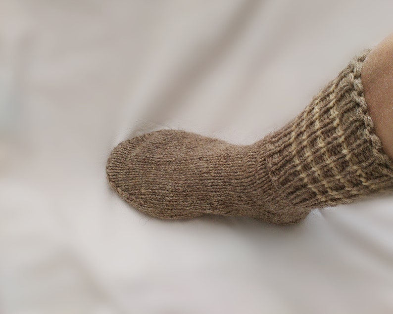 Hand knitted thick home wool socks Wool slipper socks Natural beige sheep wool warm winter socks from Bulgaria Extra large sizes image 3