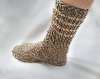 Hand knitted thick home wool socks! Wool slipper socks! Natural beige sheep wool warm winter socks from Bulgaria! Extra large sizes!