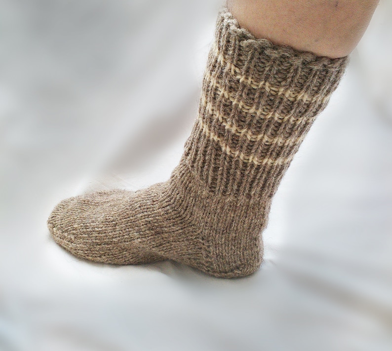 Hand knitted thick home wool socks Wool slipper socks Natural beige sheep wool warm winter socks from Bulgaria Extra large sizes image 1