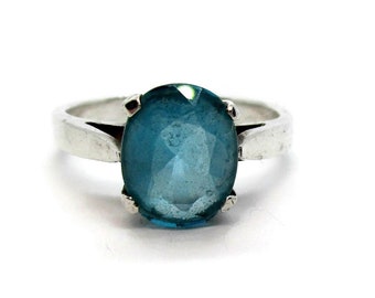 Vintage blue stone solitaire ring, sterling silver ring