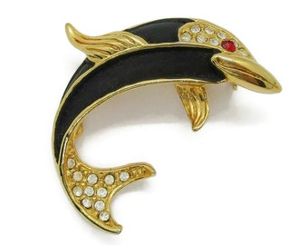 Dolphin Brooch.Blue Dolphin Pin.Enamel Dolphin Brooch.Dolphin Fish Jewelry.Blue Gold Dolphin Brooch.Beach Wedding Brooch Pin.Vintage Style