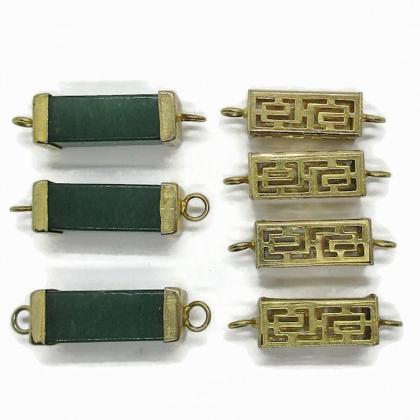 Vintage faux jade and gold tone connectors, Asian style, vintage jewellery components