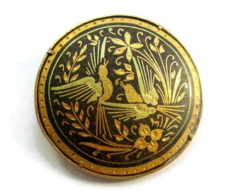 toledoware brooch Vintage damascene bird brooch