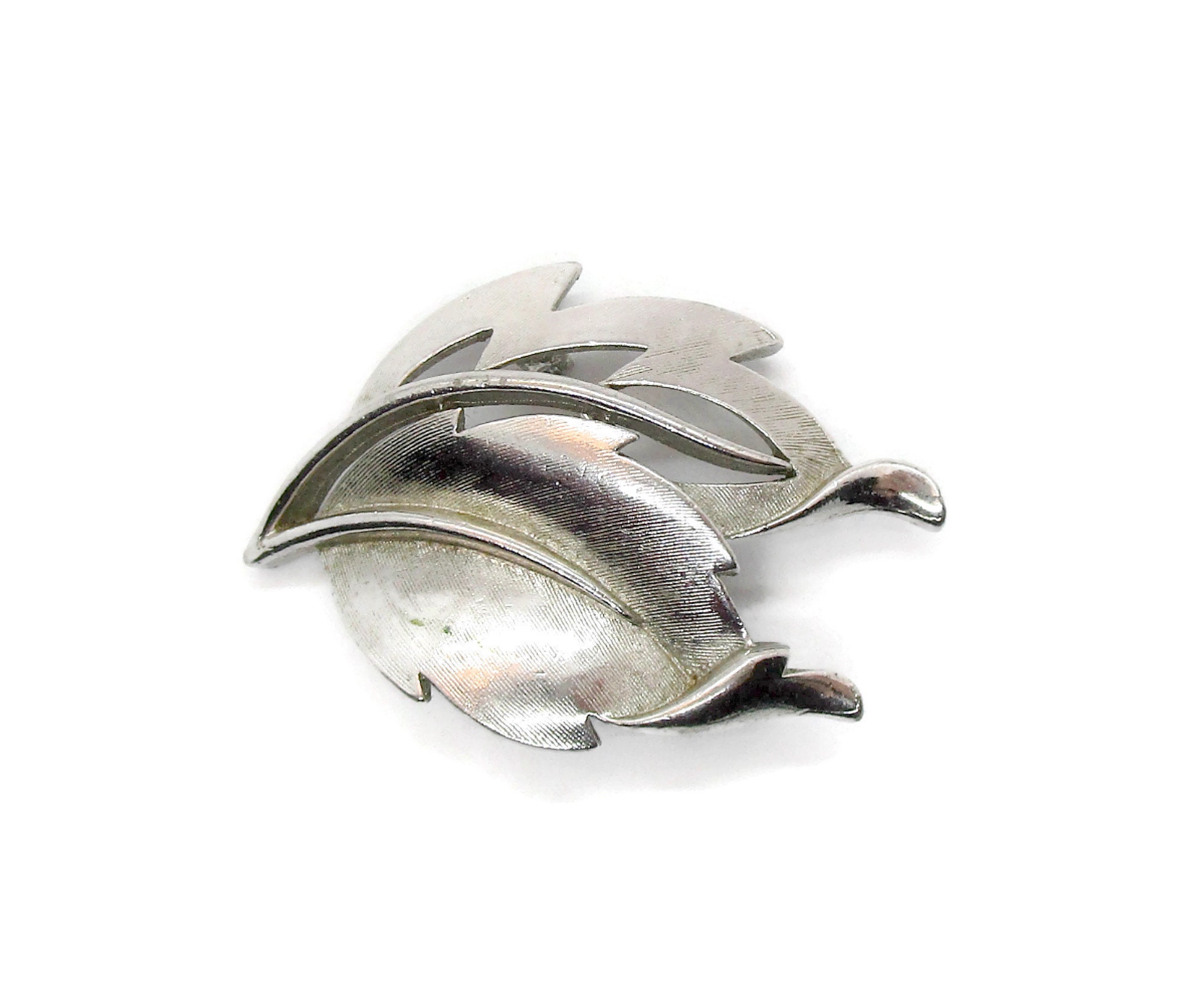 Abstract silver tone leaf brooch vintage Barcs jewellery Etsy
