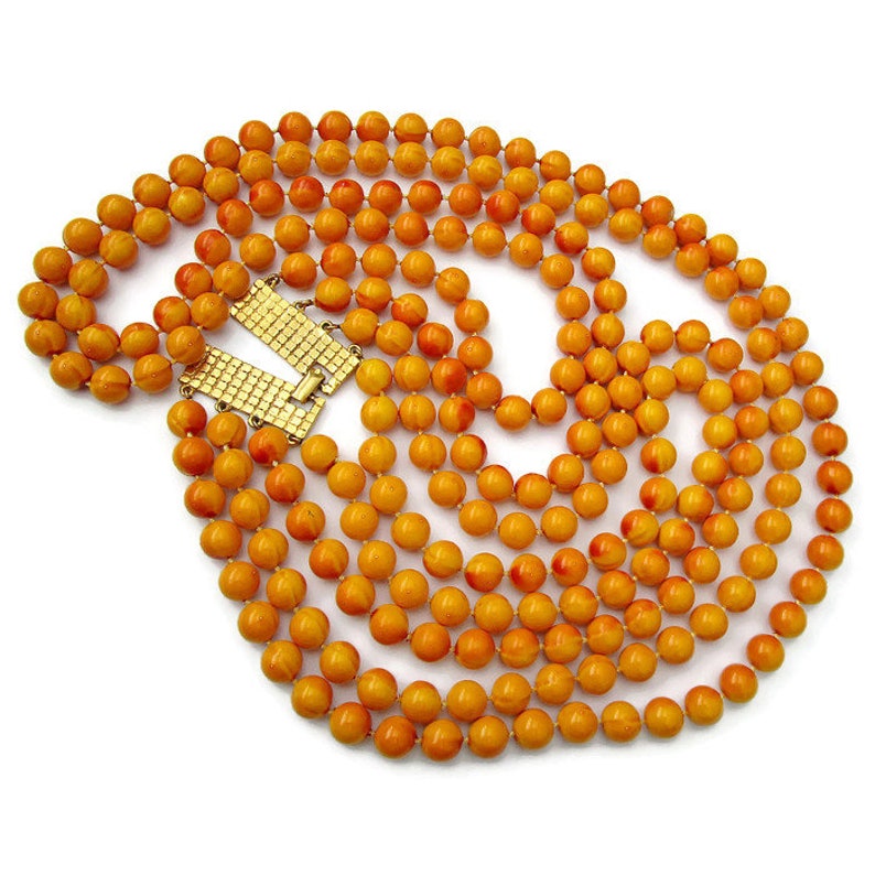 flapper style Vintage long yellow multi strand bead necklace