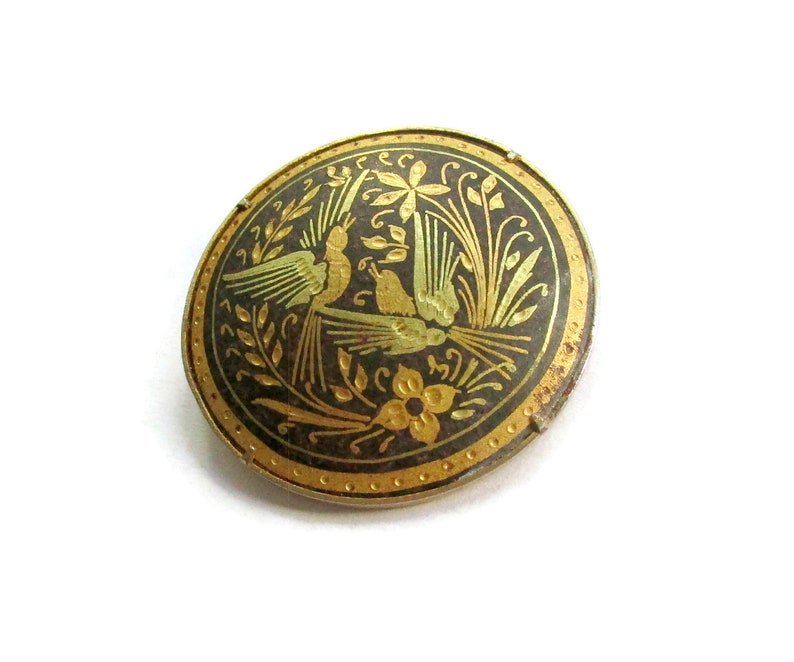 toledoware brooch Vintage damascene bird brooch