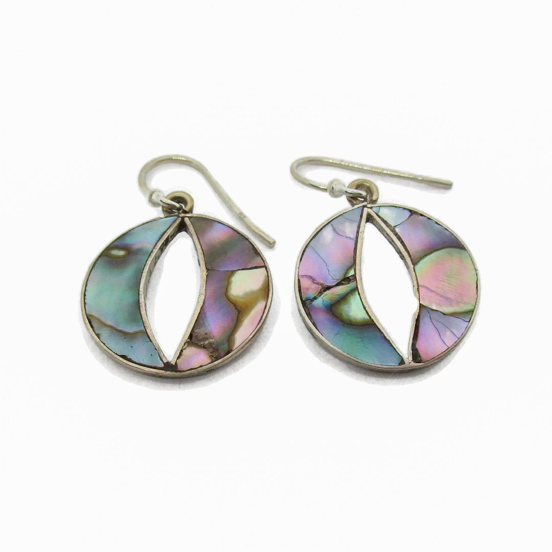 Vintage Silver and Shell Round Dangle Earrings, Mexico - Etsy Australia
