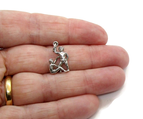 Vintage silver Gemini pendant, small twins zodiac… - image 4
