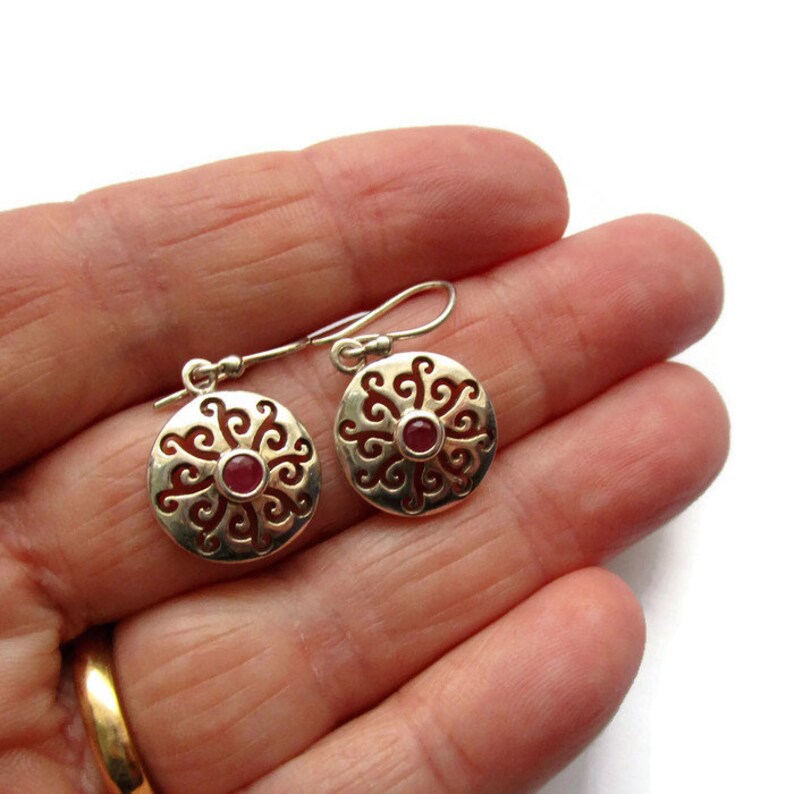 Vintage sterling silver filigree earrings with gemstone earrings for pierced ears