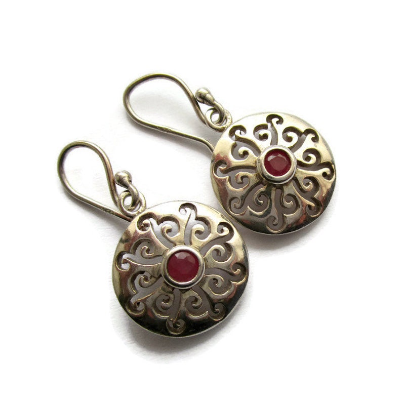 Vintage sterling silver filigree earrings with gemstone earrings for pierced ears