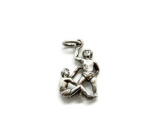 Vintage silver Gemini pendant, small twins zodiac… - image 1