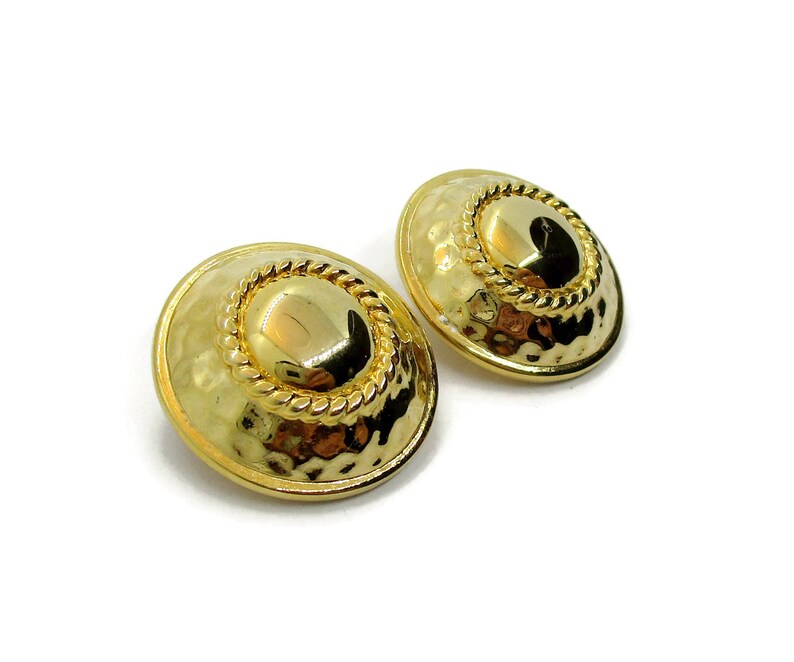 Vintage clip on earrings large textured gold tone clip earrings