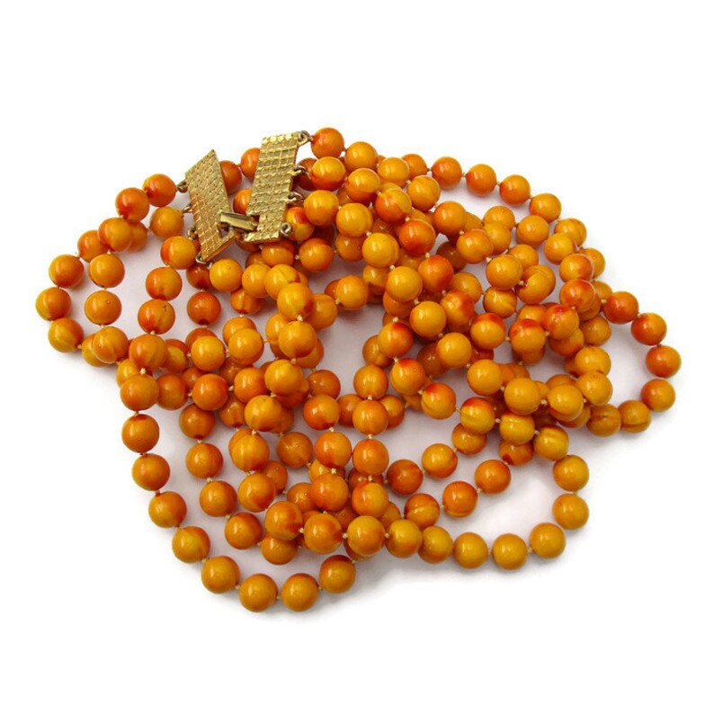 flapper style Vintage long yellow multi strand bead necklace