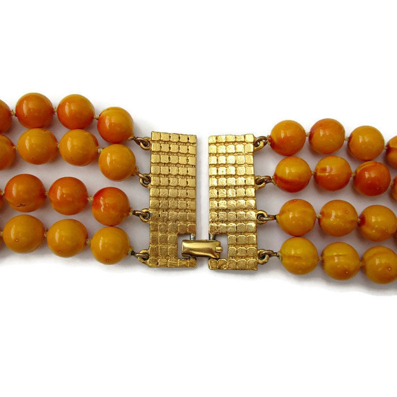 flapper style Vintage long yellow multi strand bead necklace