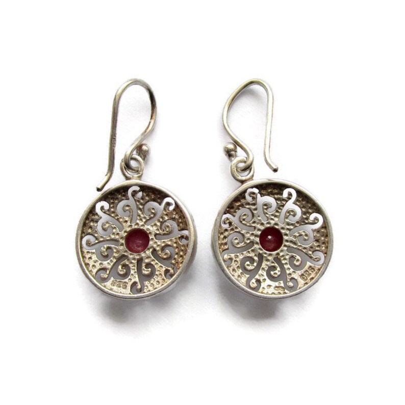 Vintage sterling silver filigree earrings with gemstone earrings for pierced ears