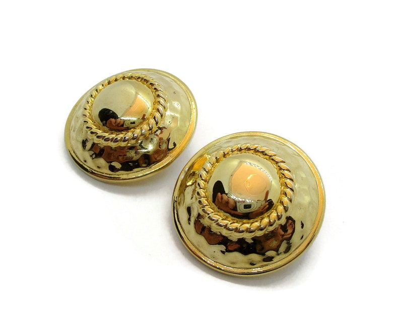 Vintage clip on earrings large textured gold tone clip earrings