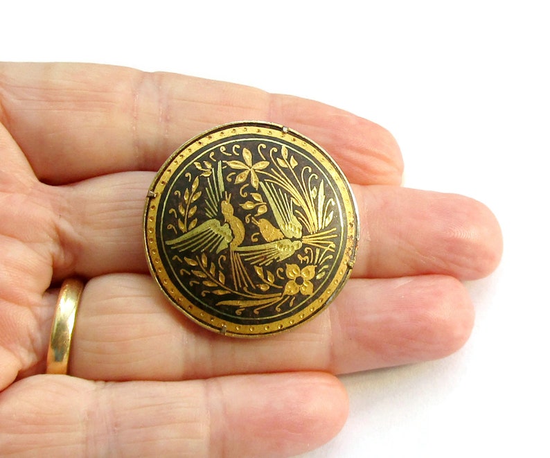 toledoware brooch Vintage damascene bird brooch