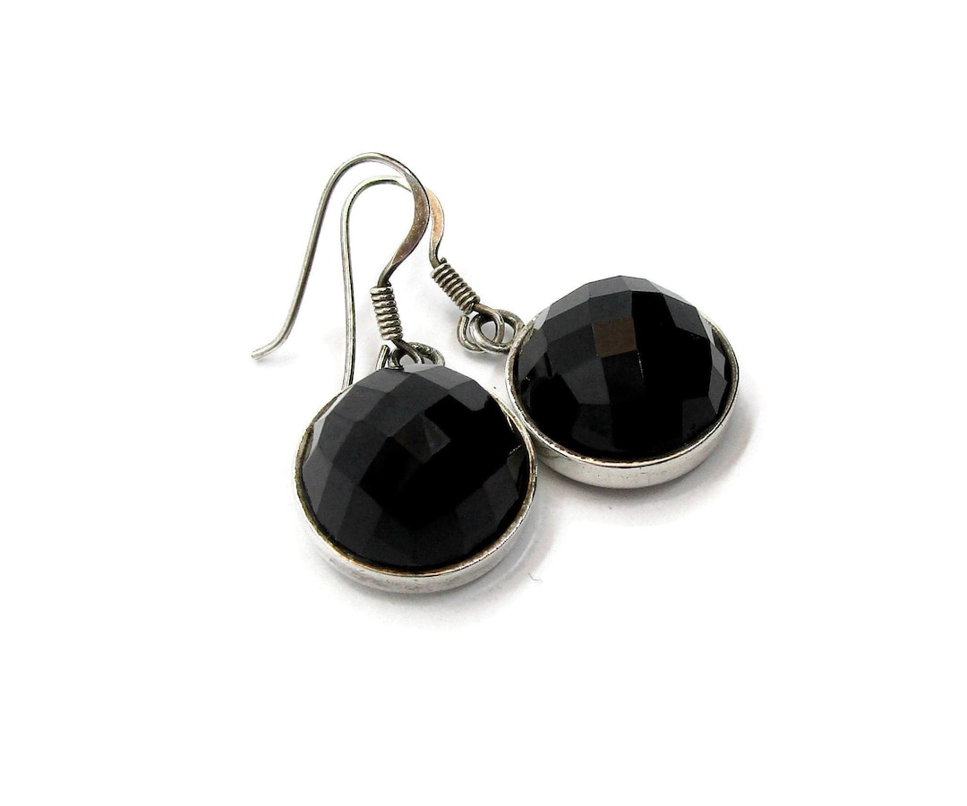 Boucles D'oreilles Vintage Années 50 - Clips En Verre Noir Facetté Type Jais - Authentique