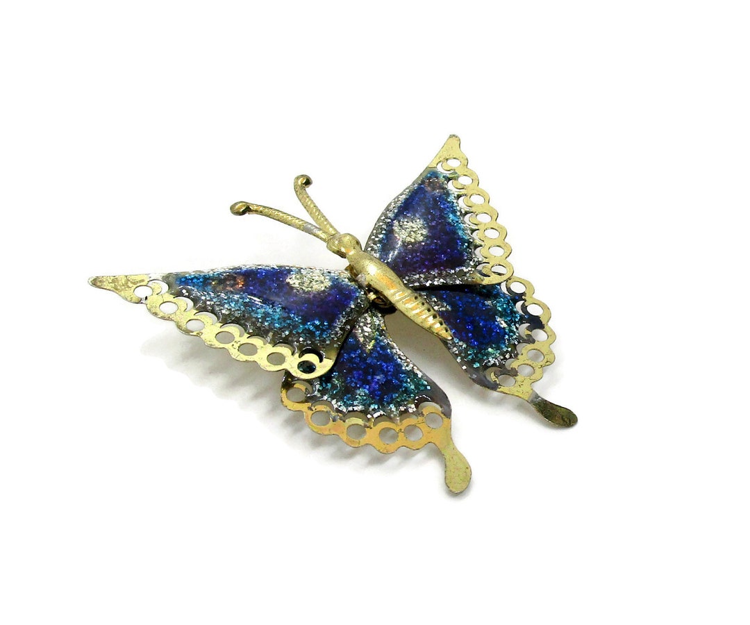 Broche Papillon Bleue Lyra Pour Homme - Style Vintage Avec Cristaux Colorés - Plaqué Or Rose - Neuve Sous Emballage
