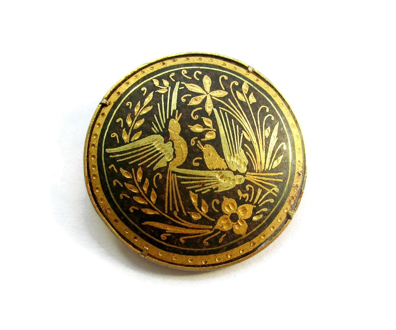 toledoware brooch Vintage damascene bird brooch