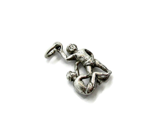 Vintage silver Gemini pendant, small twins zodiac… - image 2