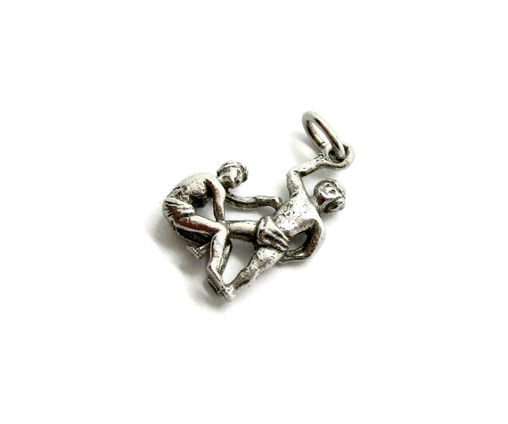 Vintage silver Gemini pendant, small twins zodiac… - image 3