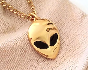 Gold Alien Head Pendant, Silver 925 Alien Necklace, Rose Gold Alien Pendant, Science Necklace, UFO Jewelry, UFO Pendant, Gold Alien Pendant