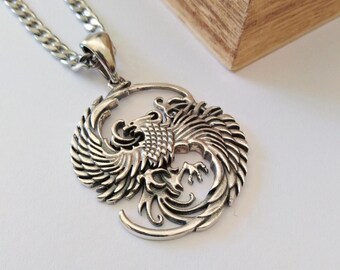Oxidized Silver 925 Rising Phoenix Pendant | Handcrafted Aged Sterling Silver Phoenix Necklace | Men's Phoenix Pendant | Women's Phoenix