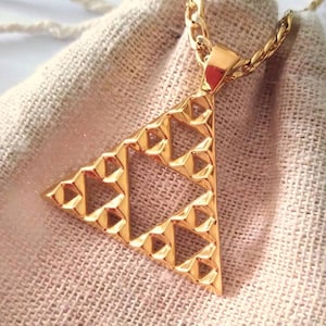 Yellow Gold Triangles Pendant | Handcrafted Silver 925 Sierpinski Triangles Necklace | Gold Sierpinski Triangles Pendant | Science Jewelry