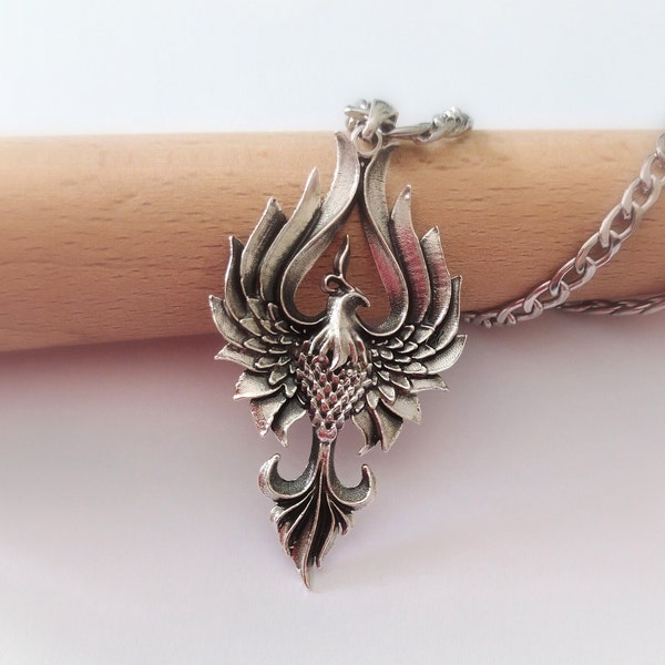 Phoenix Pendant, Aged Silver 925 Phoenix Necklace, Men's Silver Phoenix Bird Jewelry, Aged Silver Phoenix Pendant, Women's Phoenix Necklace