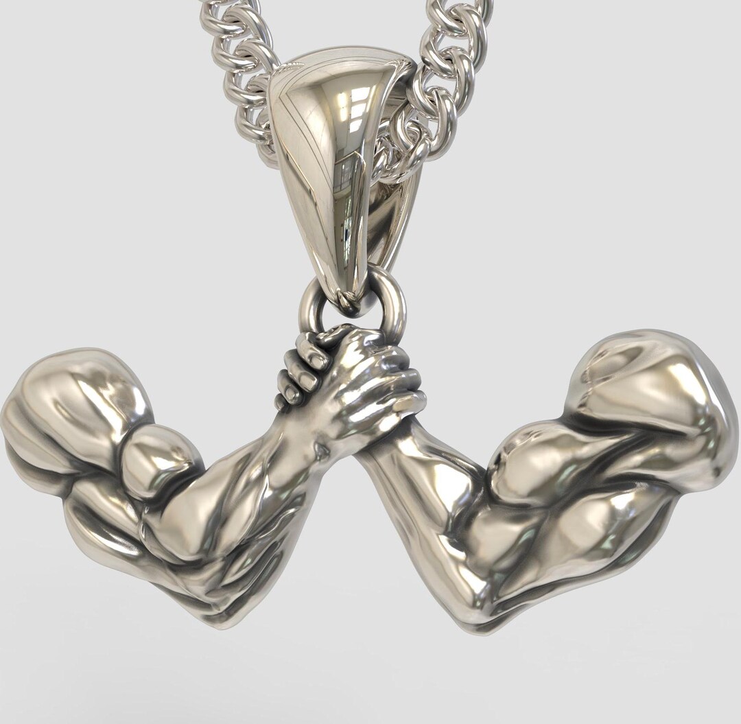 Oxidized Silver 925 Arm Wresting Pendant Silver 925 Arm Wresting Necklace Men's Aged Silver Arm