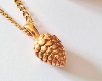 Yellow Gold Plated Pine Cone Pendant | Silver 925 Pine Cone Necklace | Pine Cone Jewelry | Unisex Pine Cone Necklace | Pine Cone Pendant