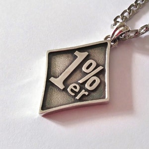 Aged Silver 1% er Pendant, Sterling Silver one per cent er Necklace, Silver Bikers Pendant, Men's Silver 925 Pendant, Women's Silver Pendant
