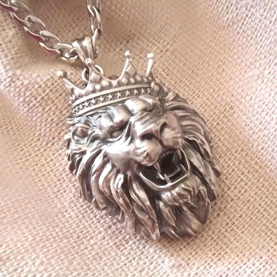 Oxidized Silver 925 Lion Pendant | Hancrafted Silver Lion Necklace