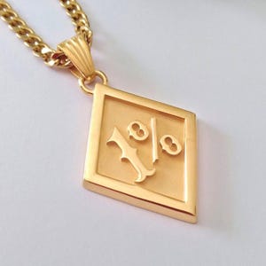 Yellow Gold 1% er Pendant | Handmade Silver one per cent er Necklace | Yellow Gold Biker's Pendant | Men's Silver 925 One Percent Pendant