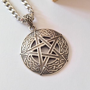 Oxidized Silver 925 Pentagram Pendant | Silver 925 Celtic Pentacle Pendant | Silver 925 Pentagram Jewelry | Men&#39;s Silver Pentagram Necklace