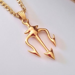Gold Trident Pendant | Silver 925 Trident Necklace | Gold Poseidon Pendant | Men&#39;s Trident Pendant | Women Rose Gold Plated Trident Necklace