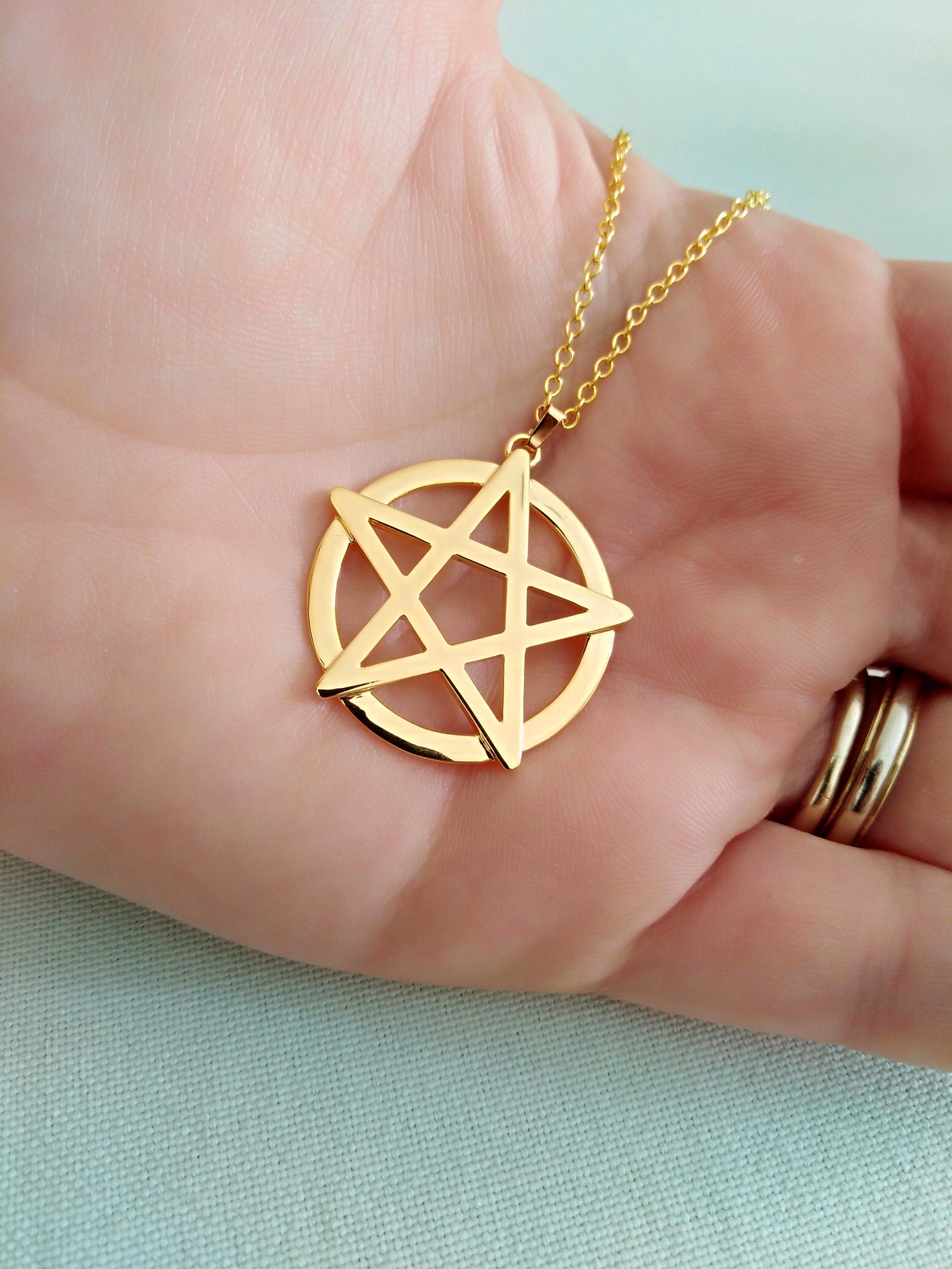Gold Pentagram Pendant Silver Pentacle Pentagram Jewelry Etsy