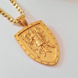 Yellow Gold St Michael Archangel Pendant | Silver 925 St Michael Archangel Necklace | Women's Yellow Gold St Michael Archangel Pendant