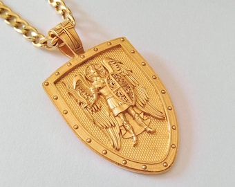 Colgante de San Miguel Arcángel bañado en oro amarillo / Collar de San Miguel Arcángel en plata 925 / Colgante de San Miguel Arcángel para mujer / Latón
